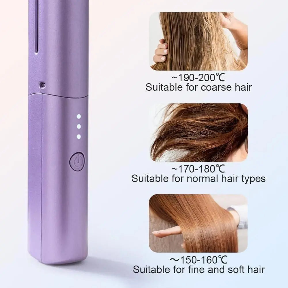 Meneflix Portable Mini Hair Straightener Cordless Rechargeable Mini Adjustable Hair Straightener Hot Comb tmm1q6-kd