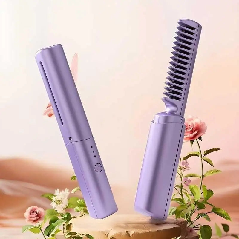 Meneflix Portable Mini Hair Straightener Cordless Rechargeable Mini Adjustable Hair Straightener Hot Comb tmm1q6-kd