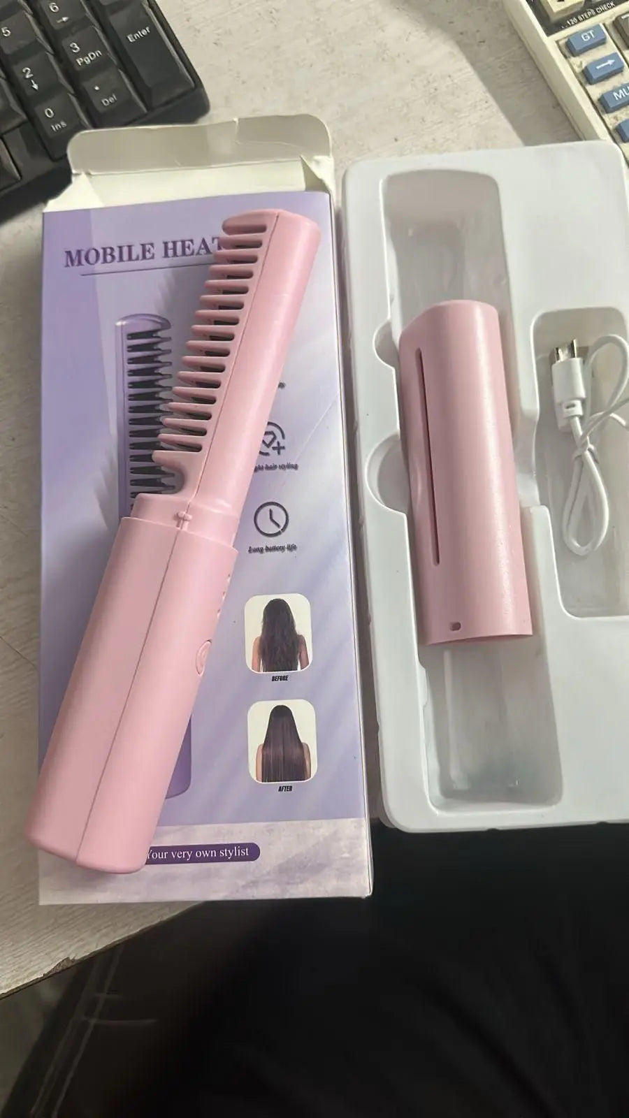 Meneflix Portable Mini Hair Straightener Cordless Rechargeable Mini Adjustable Hair Straightener Hot Comb tmm1q6-kd