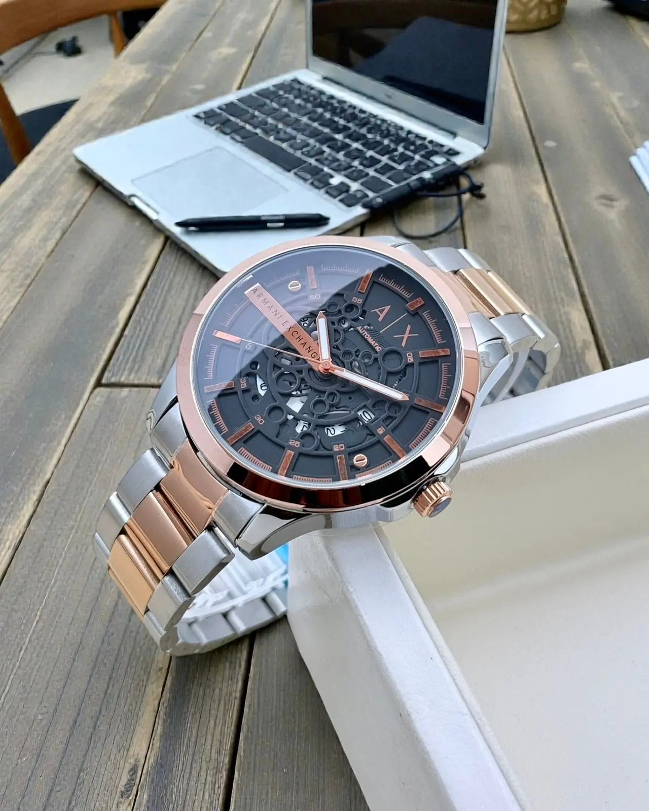 Armani Exchange Skeleton Dial Men’s Watch – Black Bracelet | GreatIndiaCart greatindiacart.com