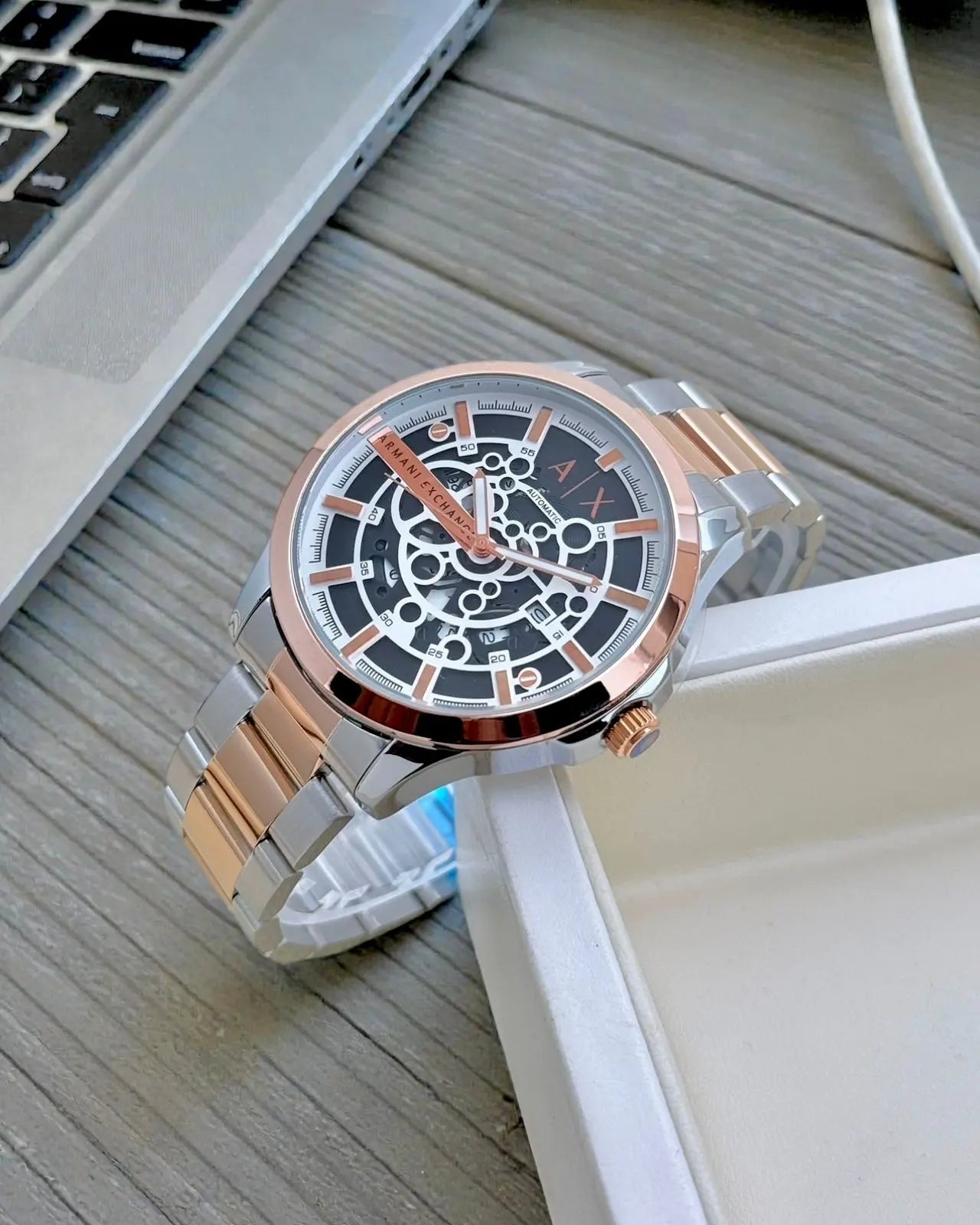 Armani Exchange Skeleton Dial Men’s Watch – Black Bracelet | GreatIndiaCart greatindiacart.com