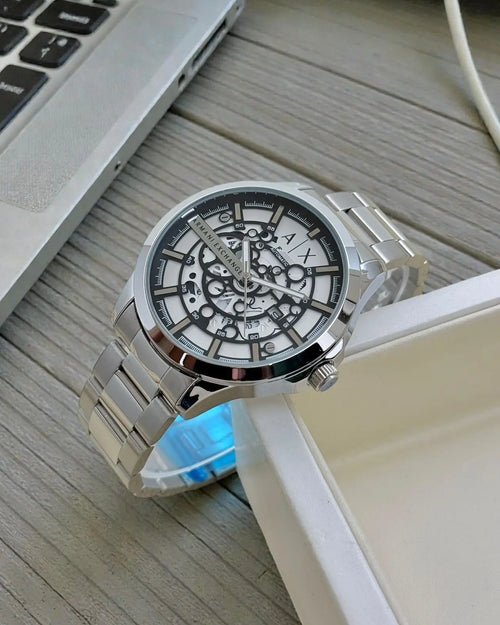 Armani Exchange Skeleton Dial Men’s Watch – Black Bracelet | GreatIndiaCart greatindiacart.com