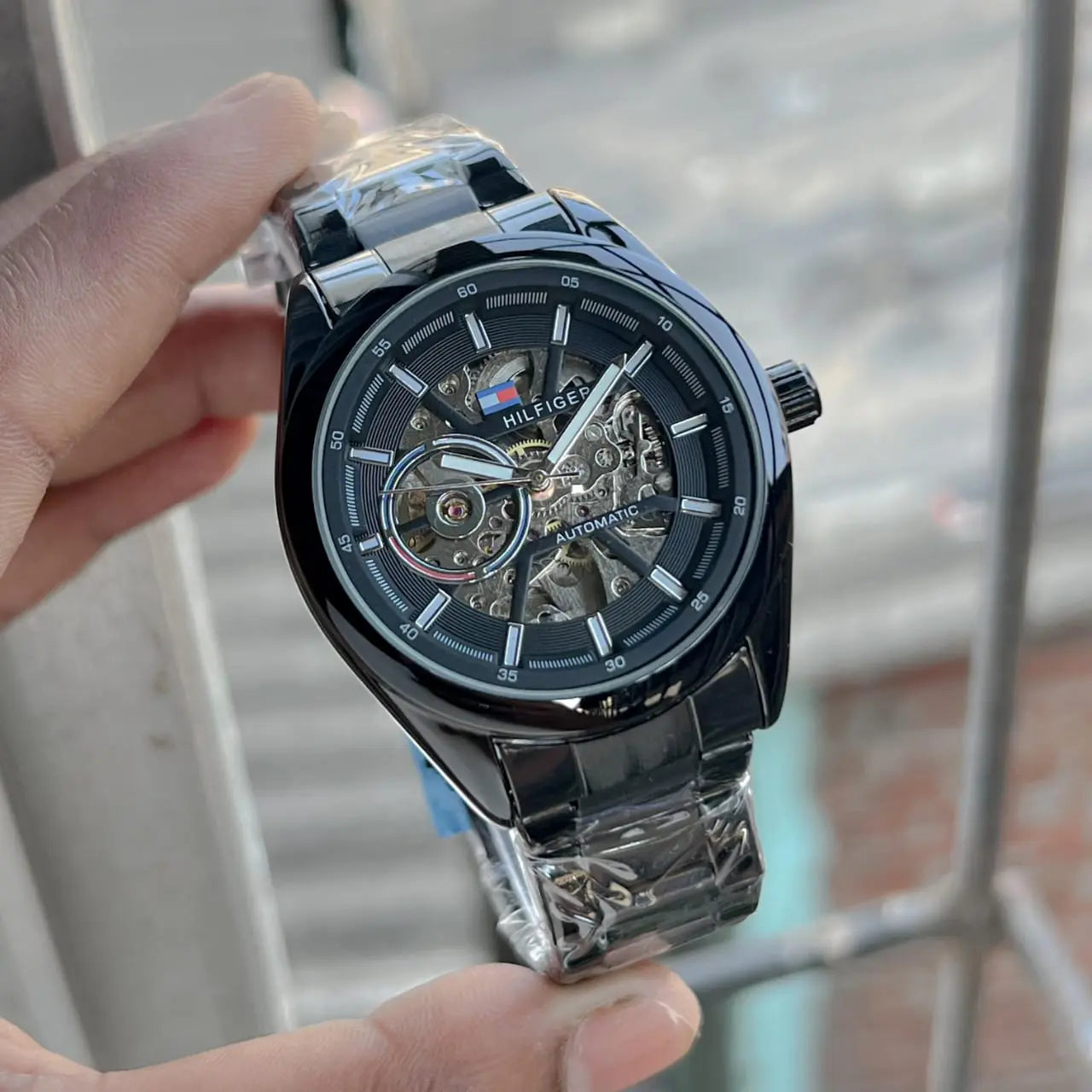 Men’s Tommy Hilfiger Style Automatic Skeleton Watch – Black Bracelet | GreatIndiaCart greatindiacart.com