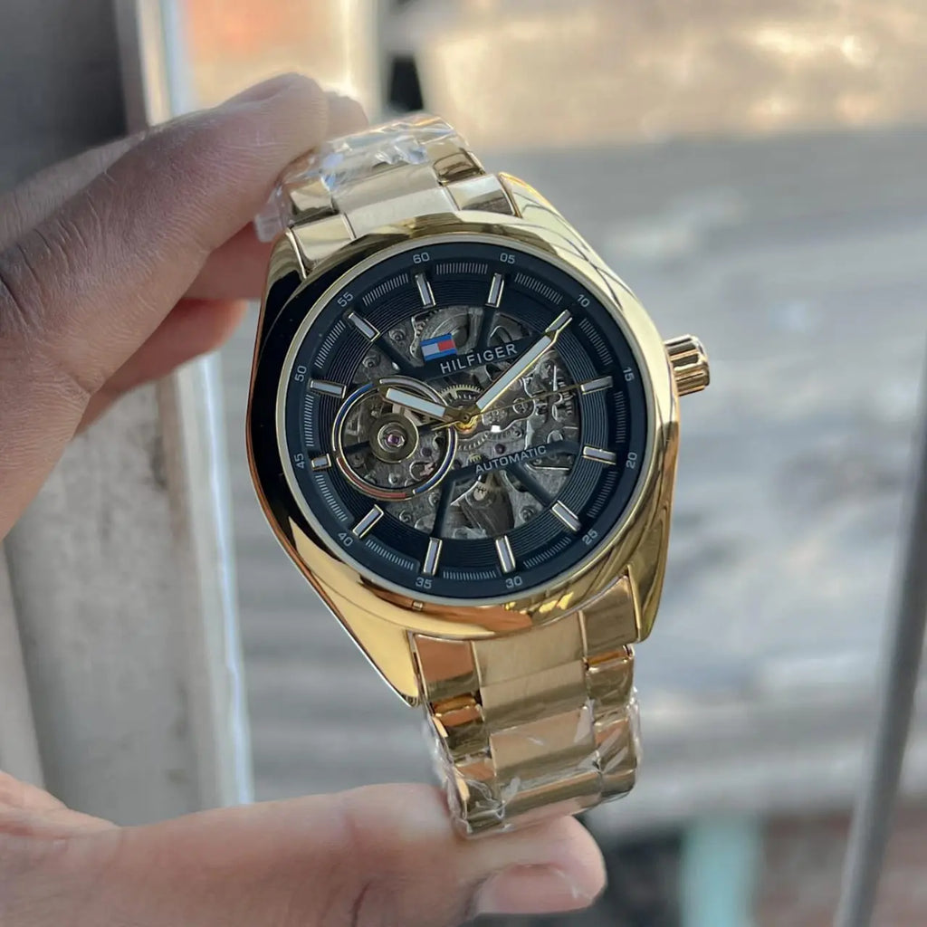 Men’s Tommy Hilfiger Style Automatic Skeleton Watch – Black Bracelet | GreatIndiaCart greatindiacart.com