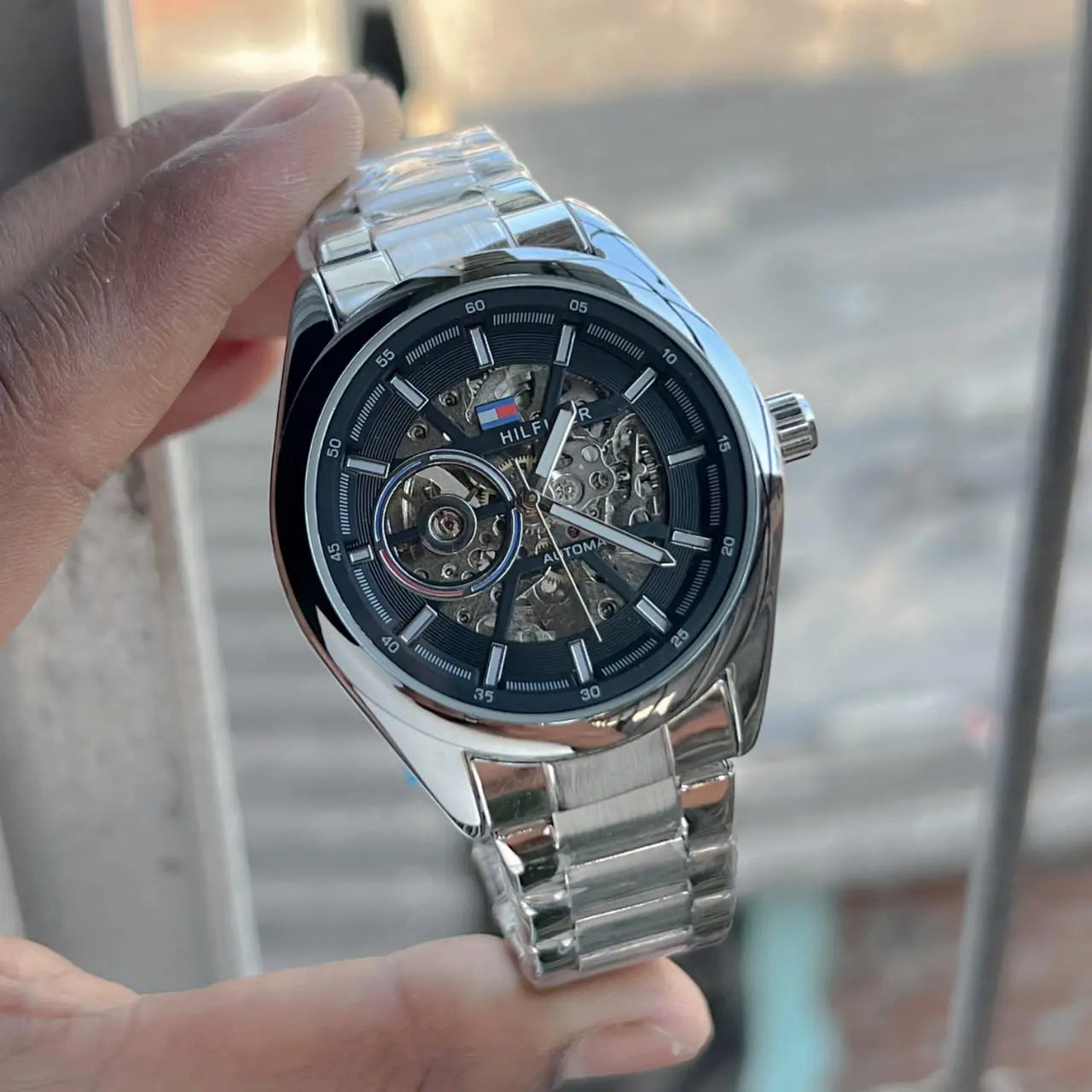 Men’s Tommy Hilfiger Style Automatic Skeleton Watch – Black Bracelet | GreatIndiaCart greatindiacart.com