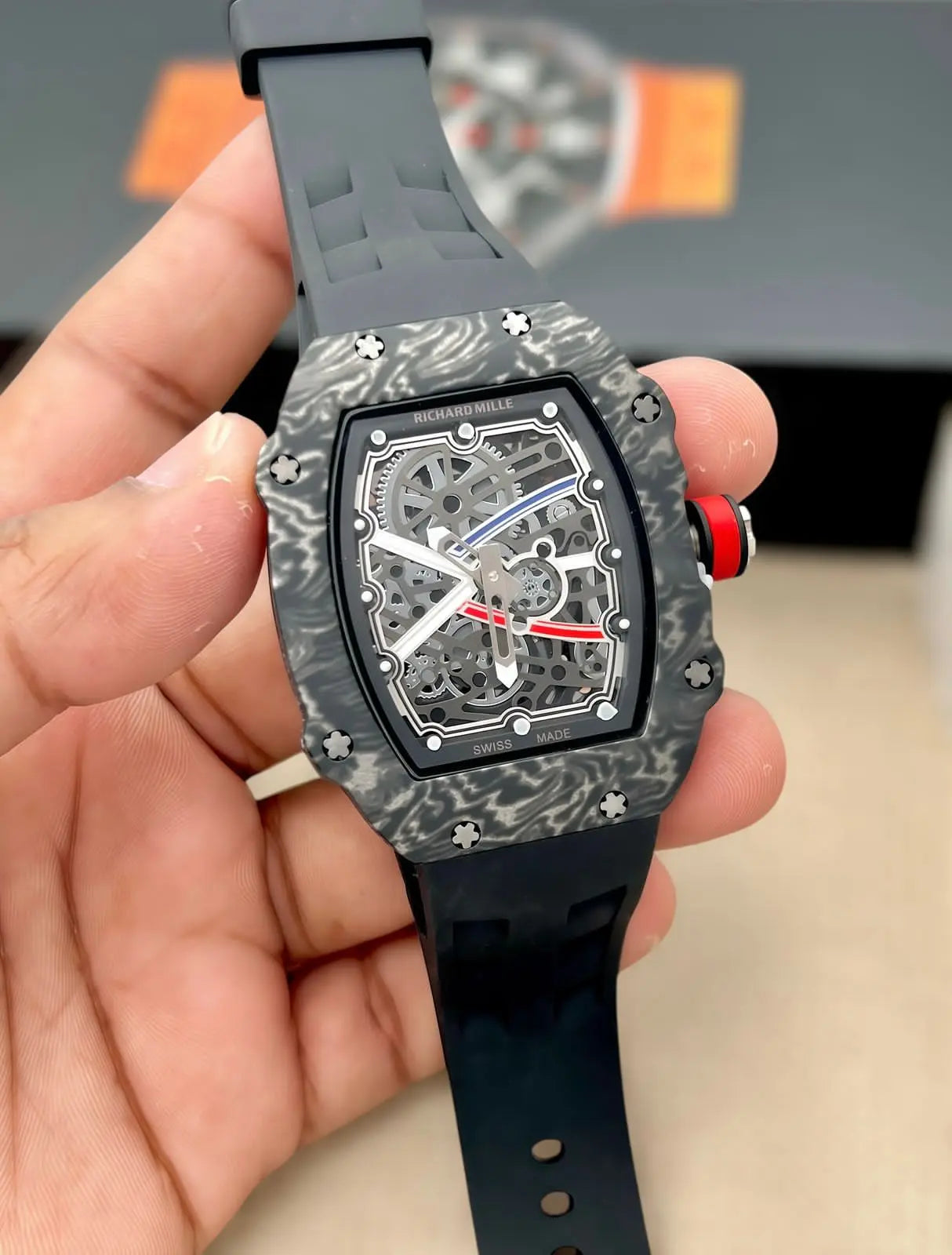 Men’s Richard Mille Skeleton Sports Watch – Black Rubber Strap | GreatIndiaCart greatindiacart.com