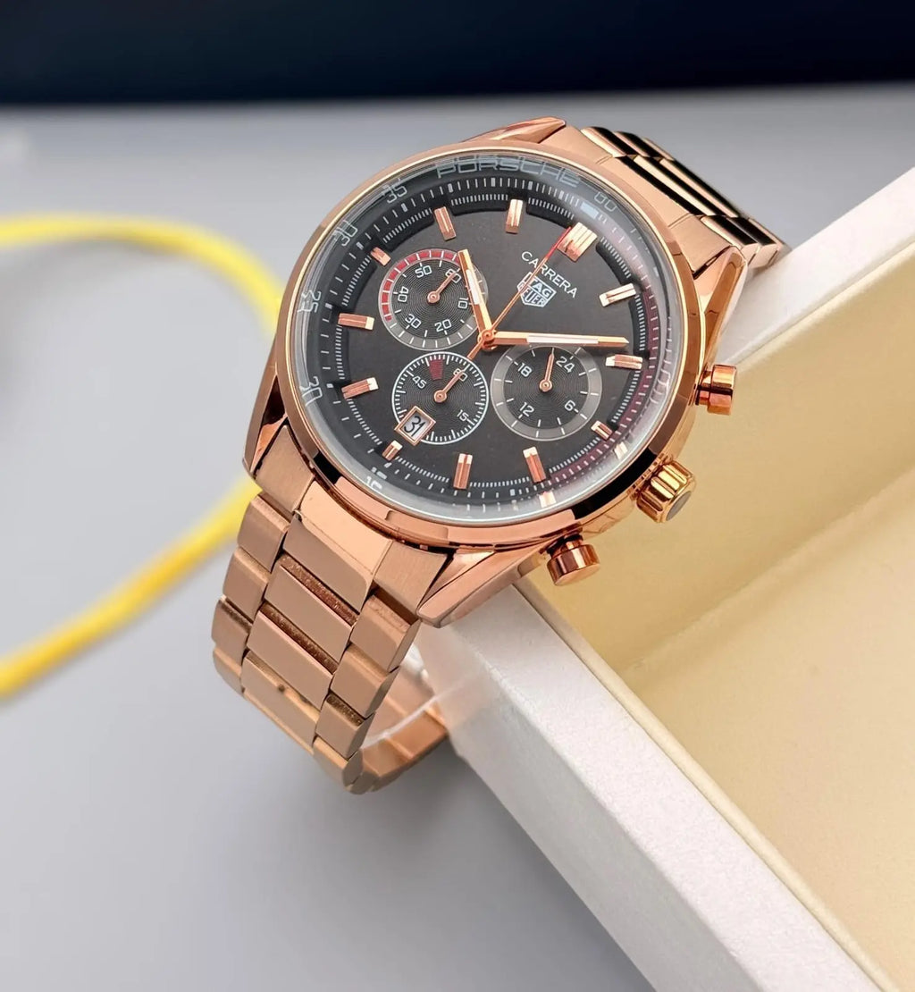 Men’s TAG Heuer Carrera Silver & Gold Chronograph Watch – White Dial | GreatIndiaCart greatindiacart.com