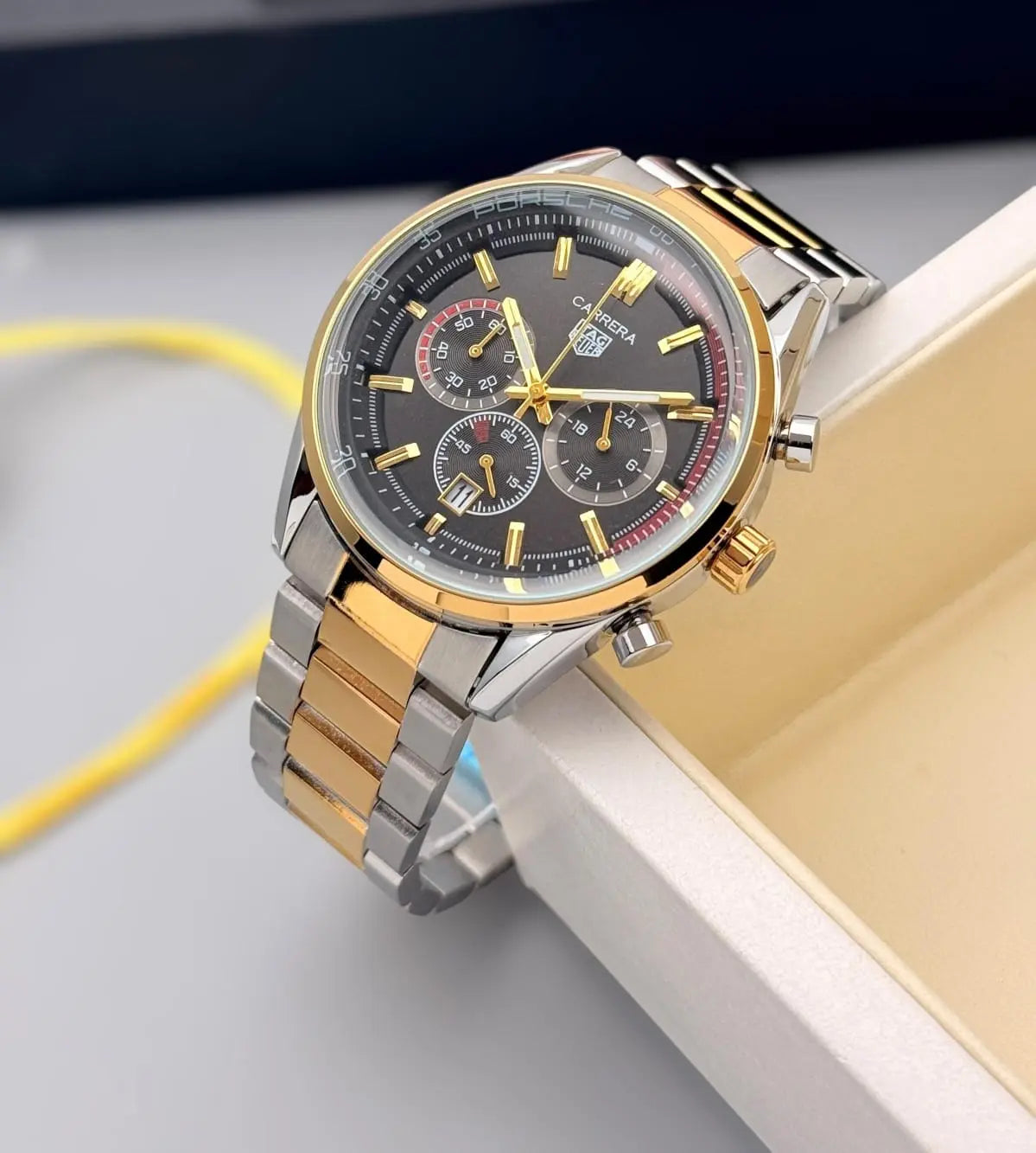 Men’s TAG Heuer Carrera Silver & Gold Chronograph Watch – White Dial | GreatIndiaCart greatindiacart.com