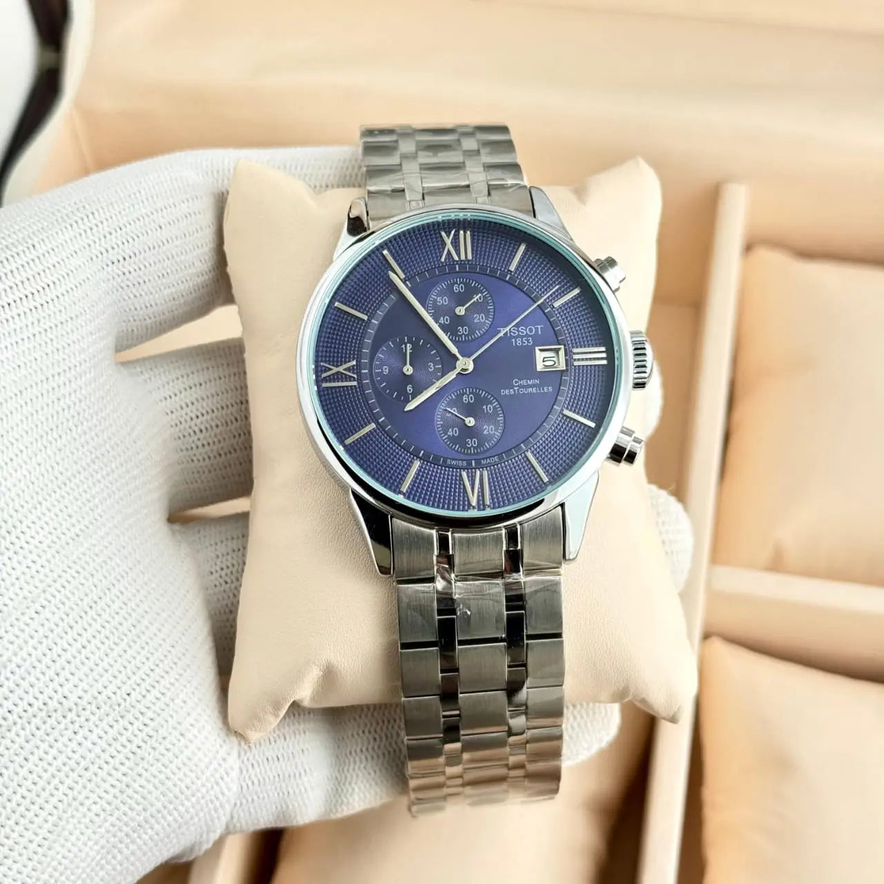 Men’s Tissot Silver & Rose Gold Chronograph Watch – White Dial | GreatIndiaCart greatindiacart.com