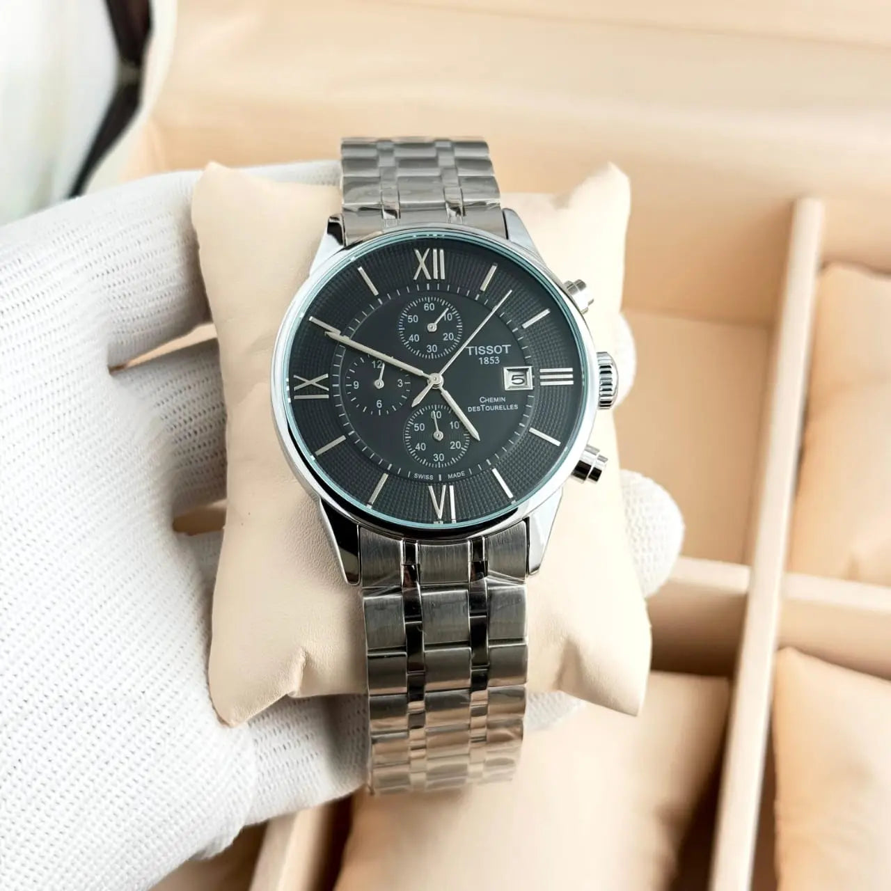 Men’s Tissot Silver & Rose Gold Chronograph Watch – White Dial | GreatIndiaCart greatindiacart.com