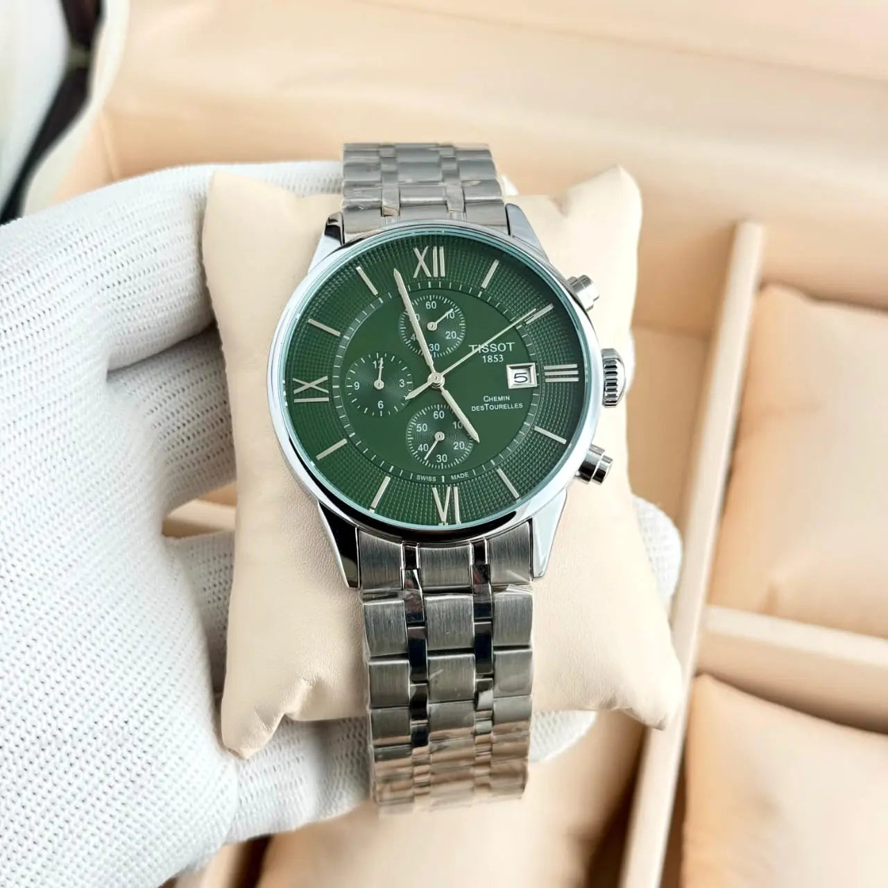 Men’s Tissot Silver & Rose Gold Chronograph Watch – White Dial | GreatIndiaCart greatindiacart.com