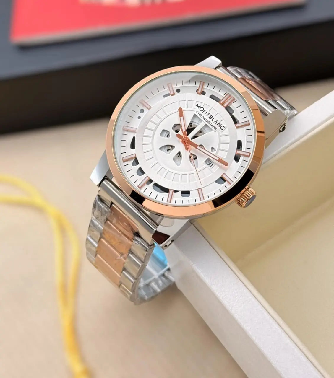 Men’s Montblanc Black Chronograph Watch – Rose Gold Markers | GreatIndiaCart greatindiacart.com