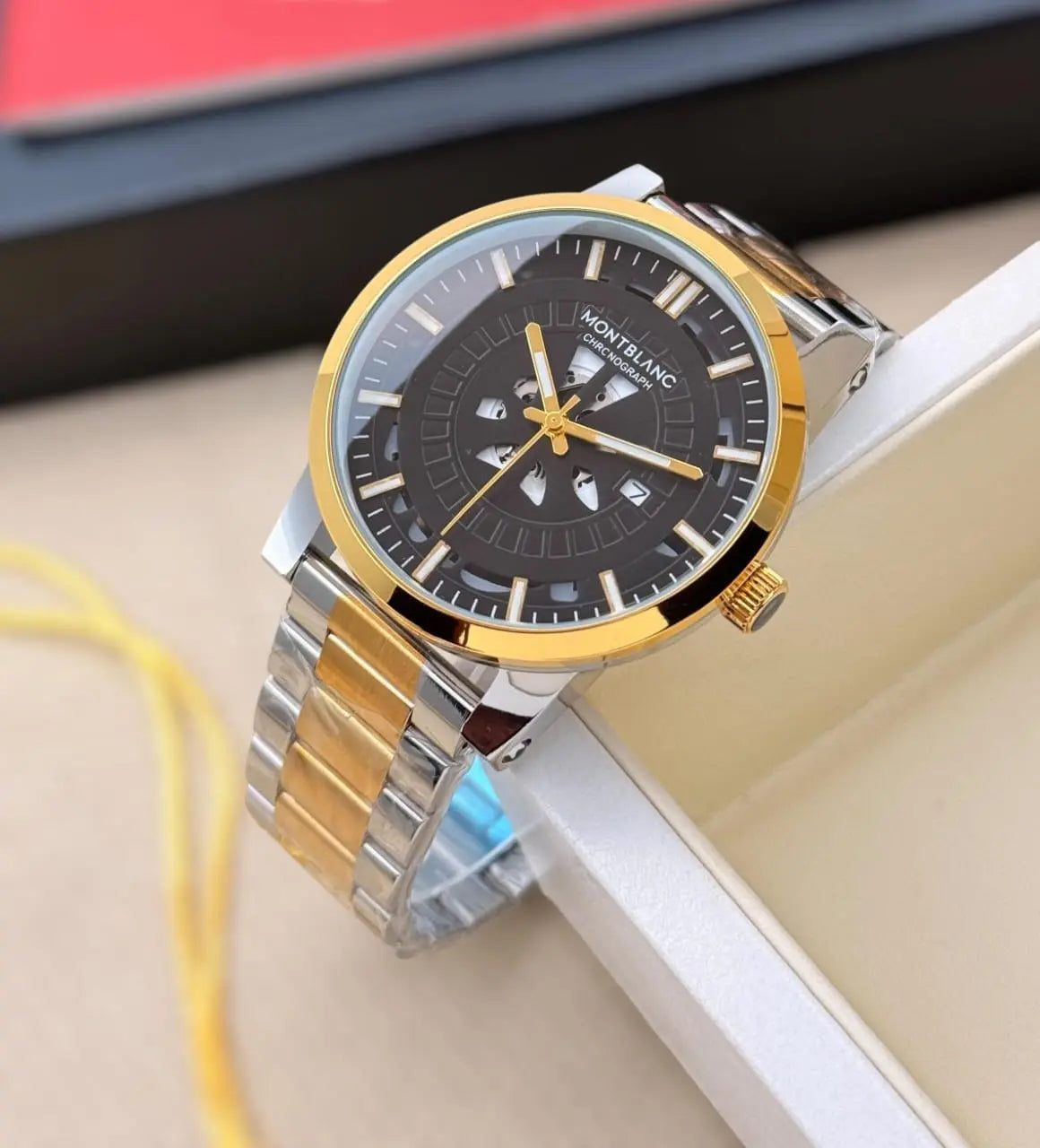 Men’s Montblanc Black Chronograph Watch – Rose Gold Markers | GreatIndiaCart greatindiacart.com