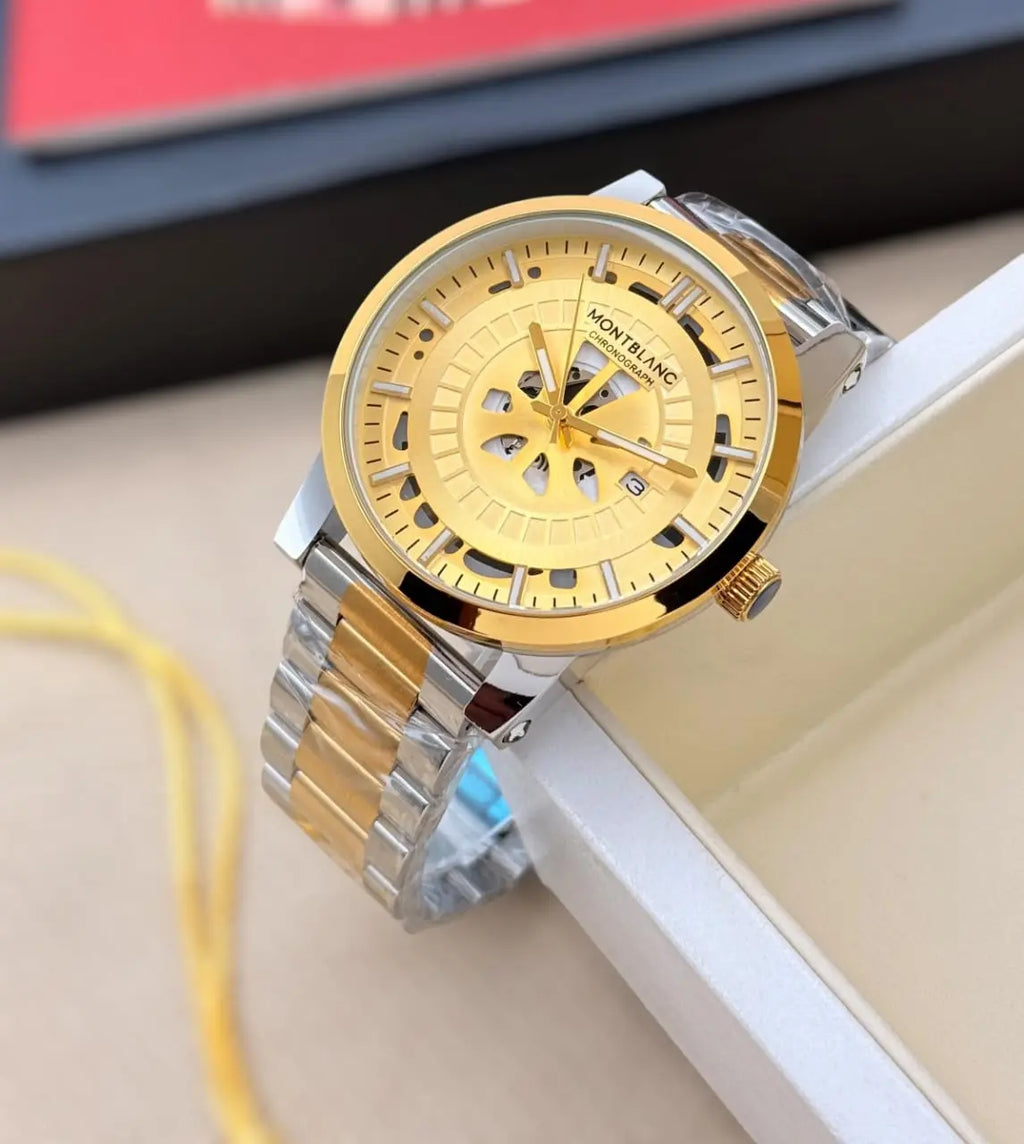 Men’s Montblanc Black Chronograph Watch – Rose Gold Markers | GreatIndiaCart greatindiacart.com