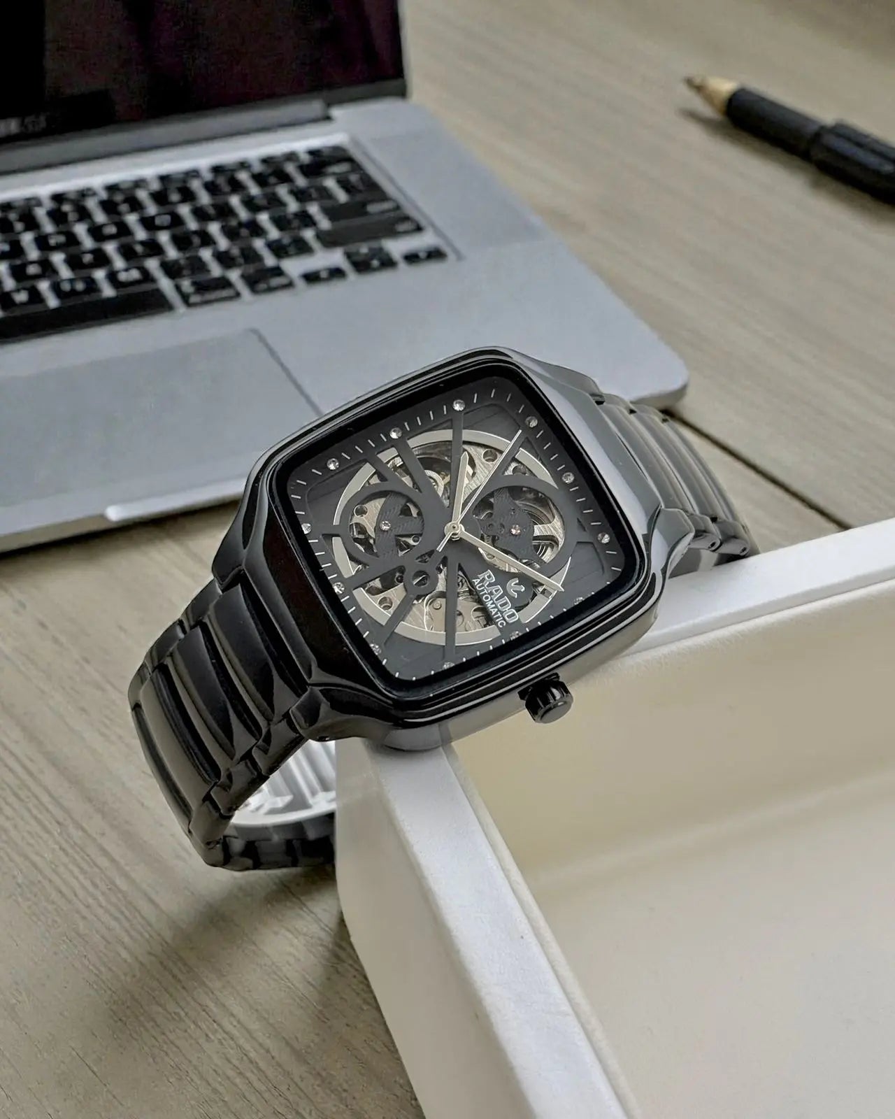 Men’s Rado Black Skeleton Watch – Blue Hands | GreatIndiaCart greatindiacart.com