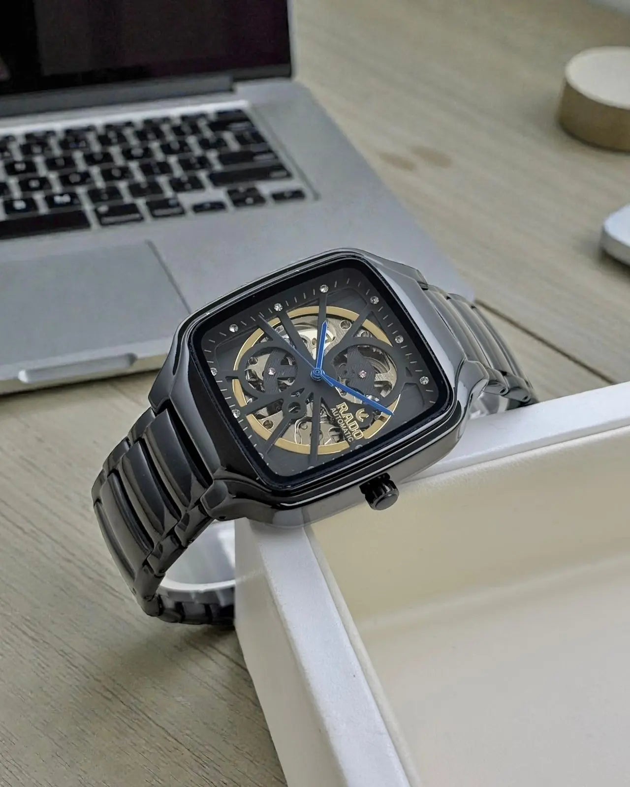 Men’s Rado Black Skeleton Watch – Blue Hands | GreatIndiaCart greatindiacart.com