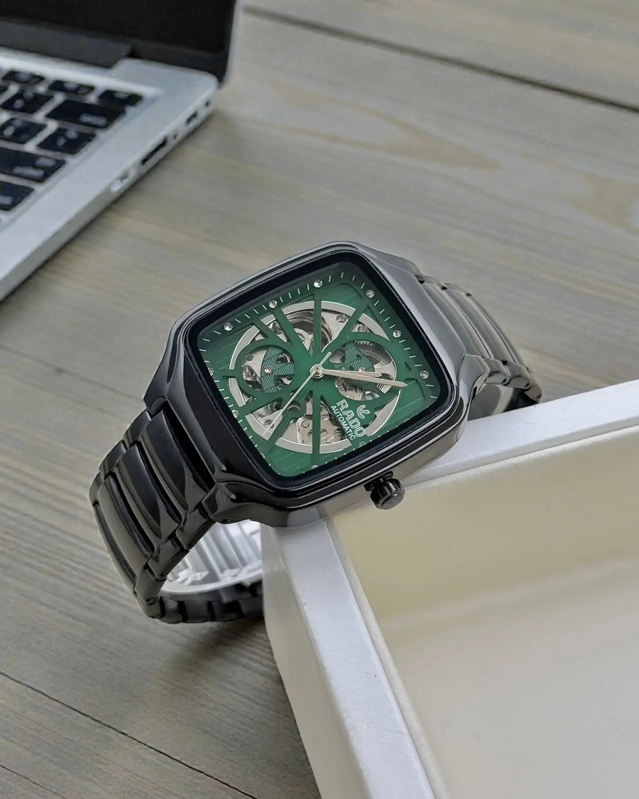 Men’s Rado Black Skeleton Watch – Blue Hands | GreatIndiaCart greatindiacart.com