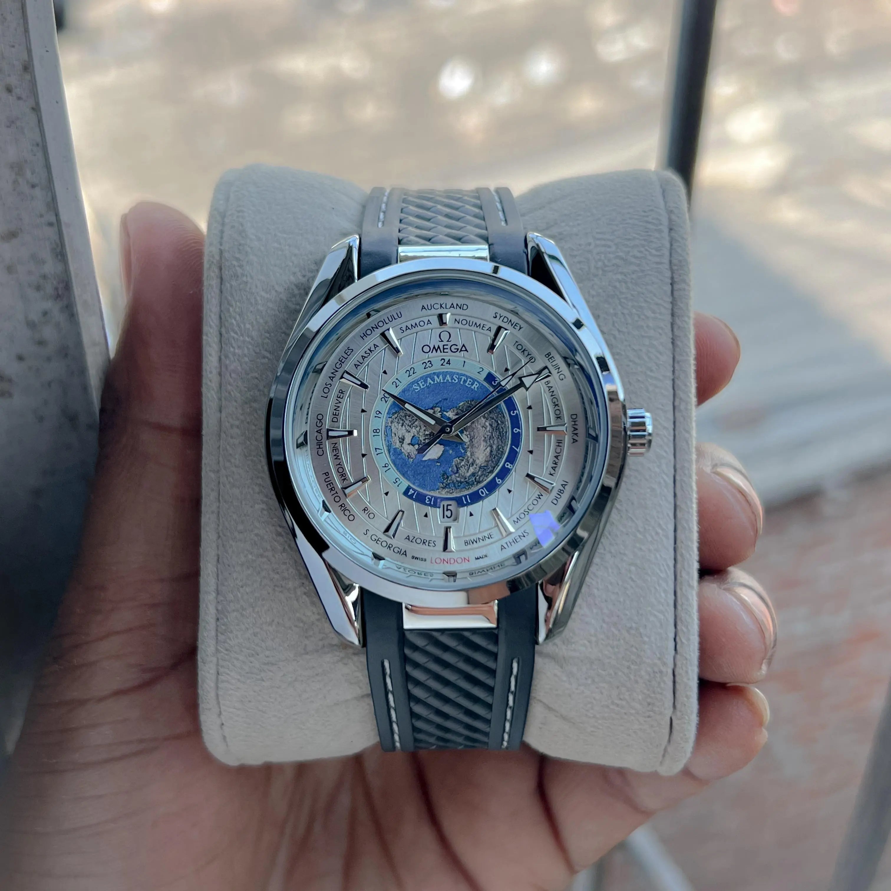 Men’s Omega Seamaster World Timer Watch – Blue Strap | GreatIndiaCart greatindiacart.com
