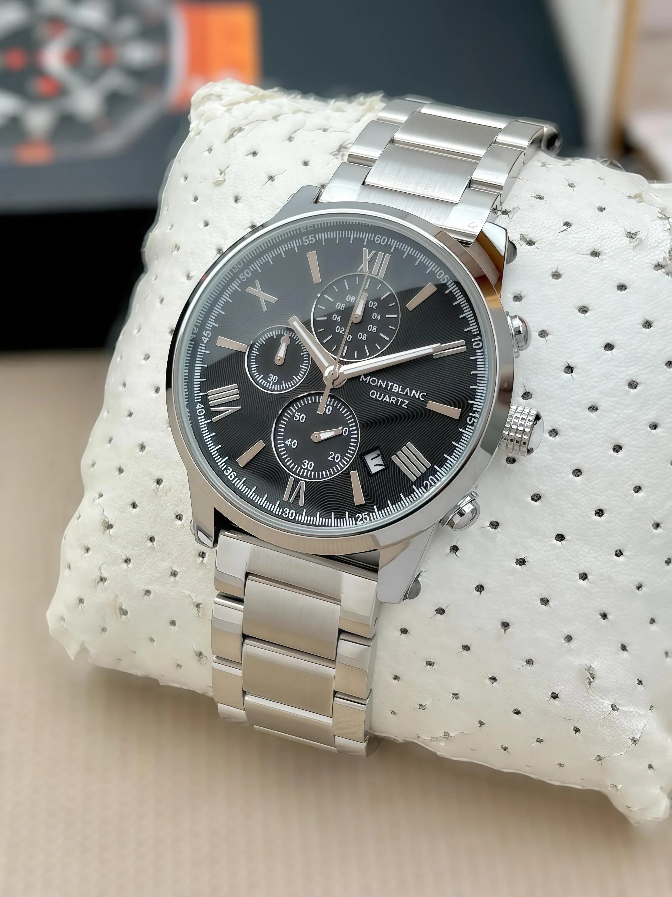 Montblanc Quartz Chronograph Men’s Watch – Silver Bracelet | GreatIndiaCart greatindiacart.com