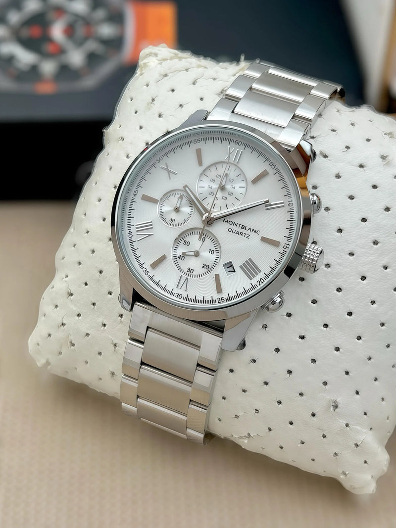 Montblanc Quartz Chronograph Men’s Watch – Silver Bracelet | GreatIndiaCart greatindiacart.com