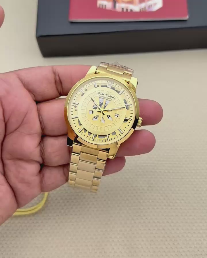 Men’s Montblanc Black Chronograph Watch – Rose Gold Markers | GreatIndiaCart