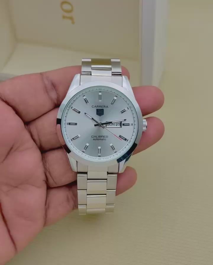 Men’s TAG Heuer Carrera Silver Automatic Watch – White Dial | GreatIndiaCart