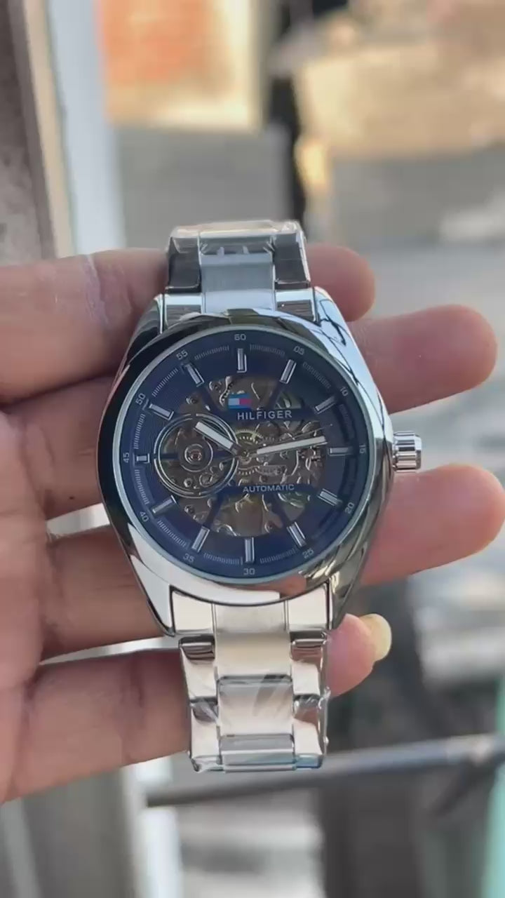 Men’s Tommy Hilfiger watch Style Automatic Skeleton Watch – Black Bracelet | GreatIndiaCart